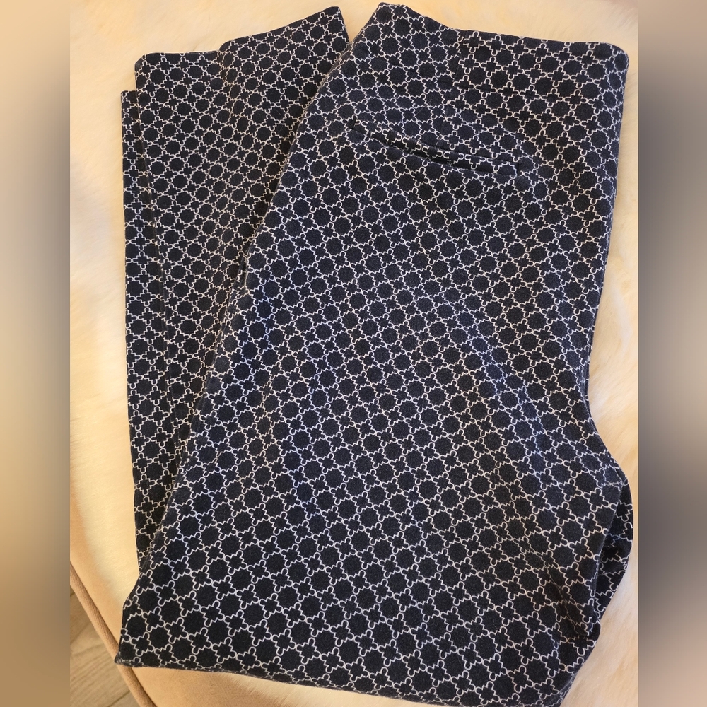 Talbots Blue & White Geometric Print Crop Essex Ankle Pants Size 14
